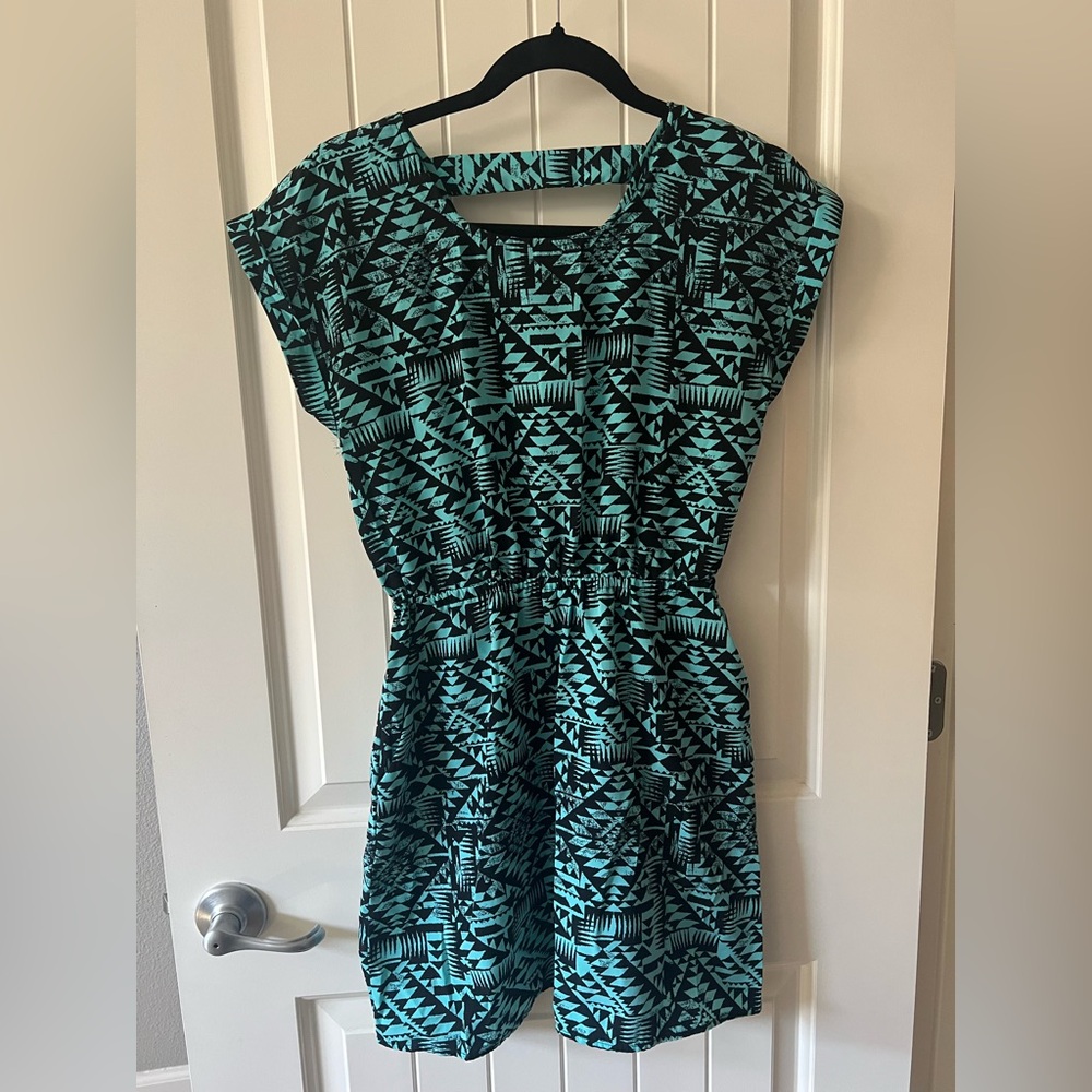 Pink Republic Black and Blue Geometric Mini Dress